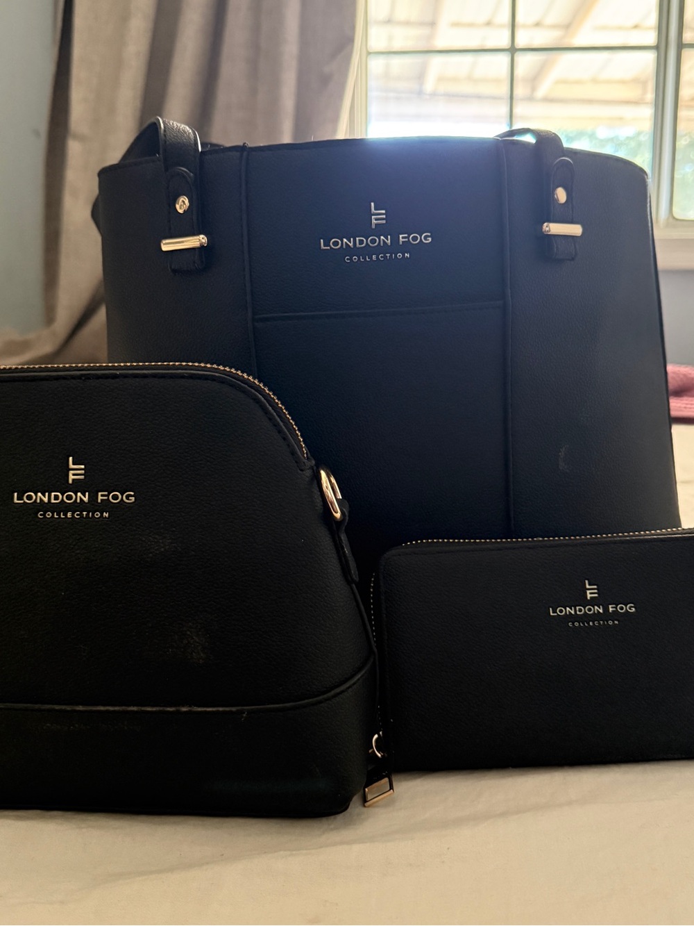 London Fog Black Tote with Matching Pouch & Wallet